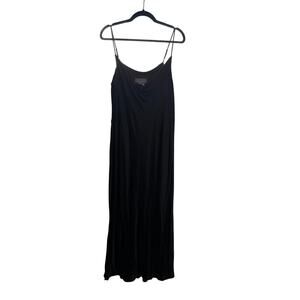 Anthropologie Elyse Bias Slip Dress Black Satin Feel XL Goth Grunge